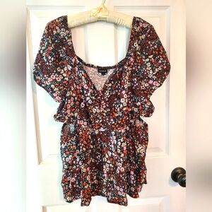 TORRID Black Floral Long Sleeve Peplum Top